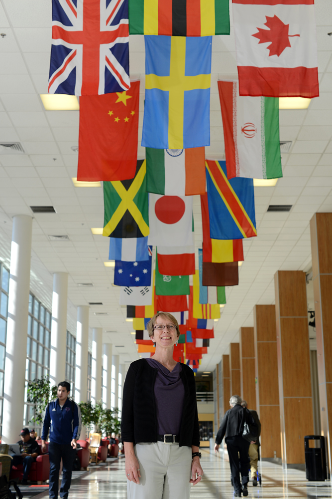 U Deputy Chief Global Officer Sabine Klahr, shown here in the U’s Union Building, notes college graduates today face a global economy and workforce. (Photo by Stephen Speckman)